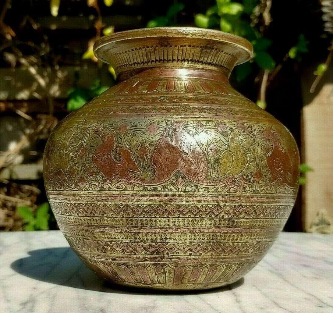 Antique Indian Brass & Copper Ganga Jamuna Lota Holy Religious Water Pot  Vase – Tommy's Treasure