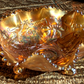 Rare Northwood USA Wishbone Orchid Ruffled Marigold Carnival Glass Bowl Antique