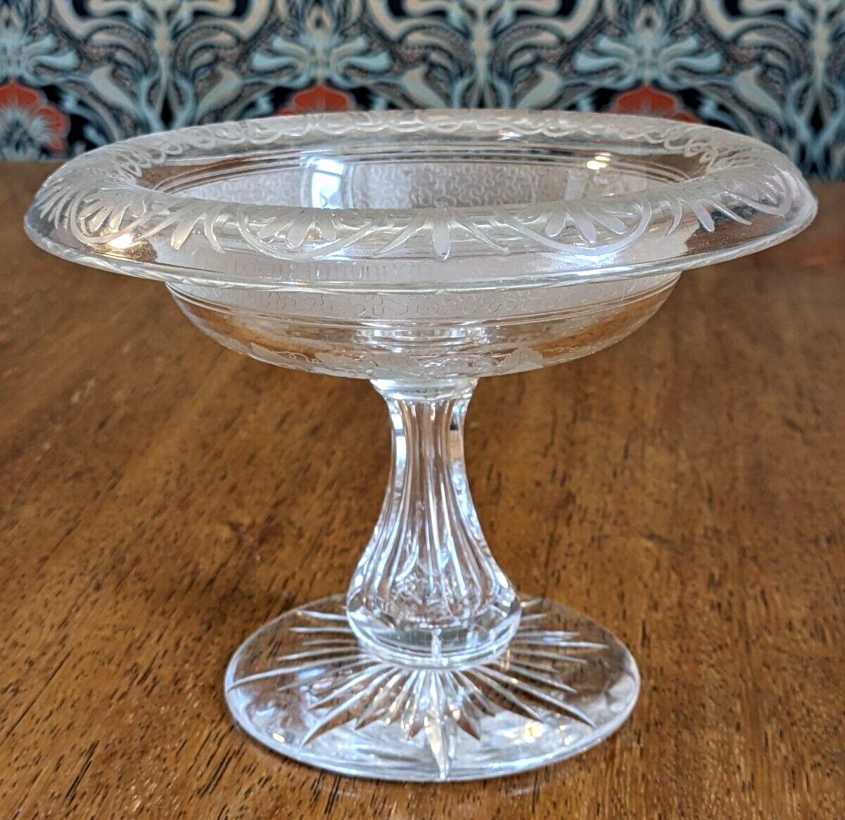 Victorian 19th Century Cut & Etched Glass Comport Tazza Pedestal Bowl Antique