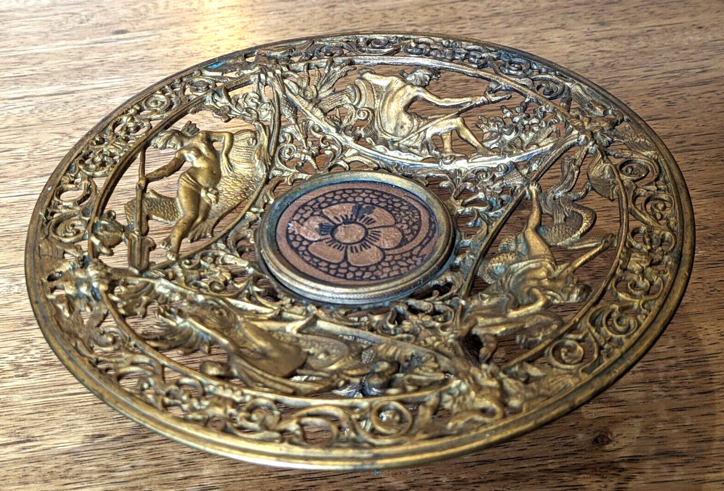 Antique Gilt Brass Mythological Classical Tazza Dish Compote Plate Coalbrookdale