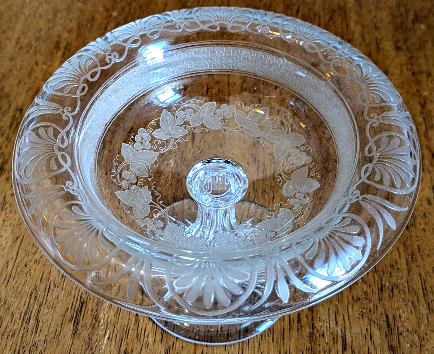 Victorian 19th Century Cut & Etched Glass Comport Tazza Pedestal Bowl Antique