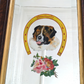 Victorian 19th Century St Bernard Dog Reverse Painted Bevel Edge Oak Wood Mirror