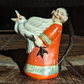 Antique 1900s Shafer Vater German Porcelain Asian Man Crane Novelty Creamer Jug