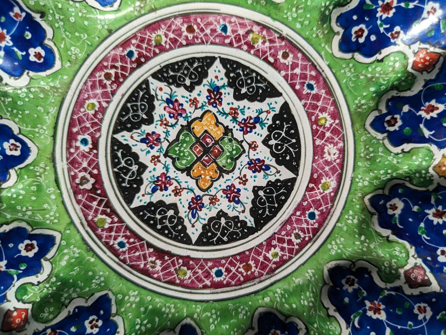Persian 1900s Minakari Enamel on Copper Qajar Dynasty Antique Plate Dish