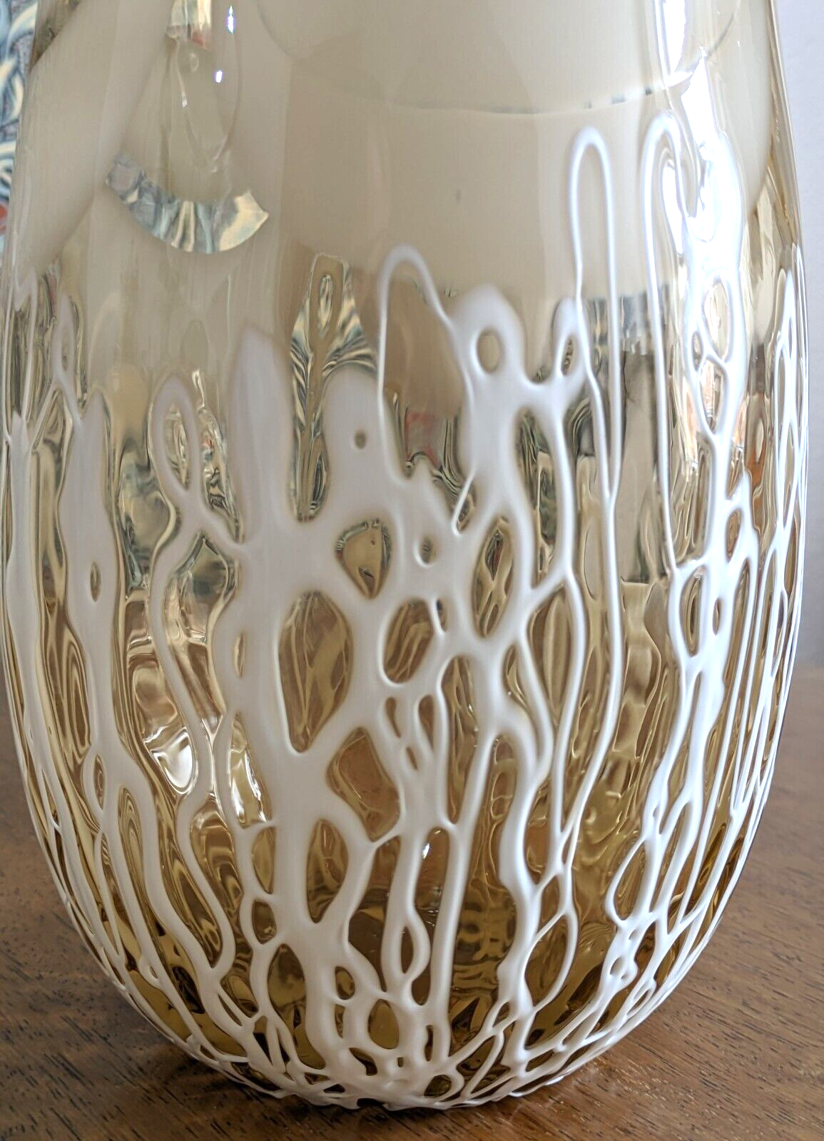 Large 1950s / 60s Vintage Finnish Feathered Filigree Art Glass Vase Kumela 20th