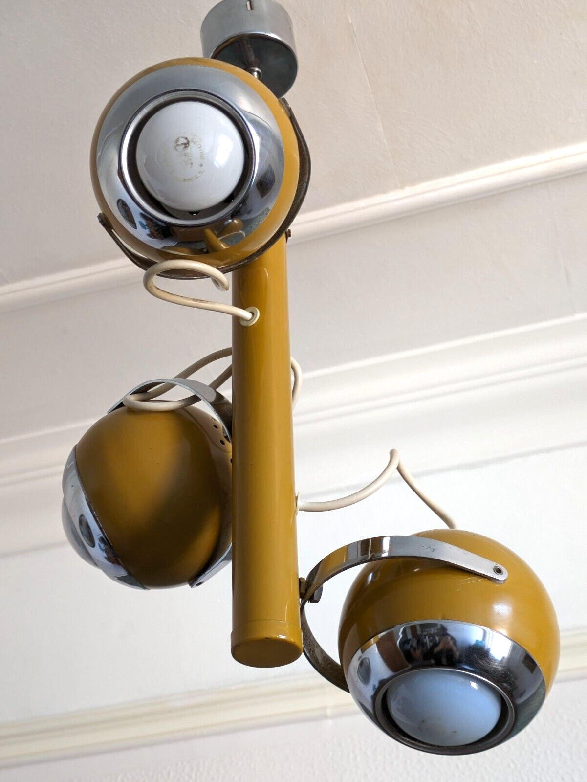 Vintage Space Age Eyeball Ceiling Pendant Lamp Lights Yellow 1970s Retro Italian