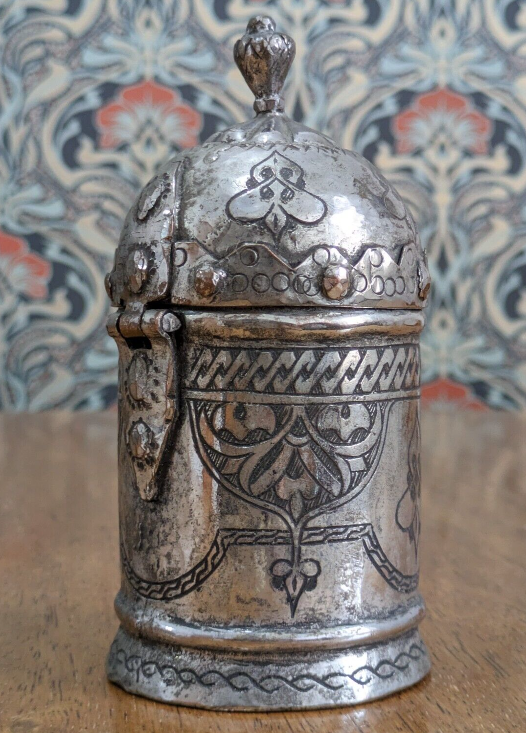 18th Century Islamic Ottoman Engraved Tinned Copper Canister Container Antique
