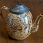 Antique Early 19th Century Staffordshire Transfer Slipware Ceramic Pewter Teapot