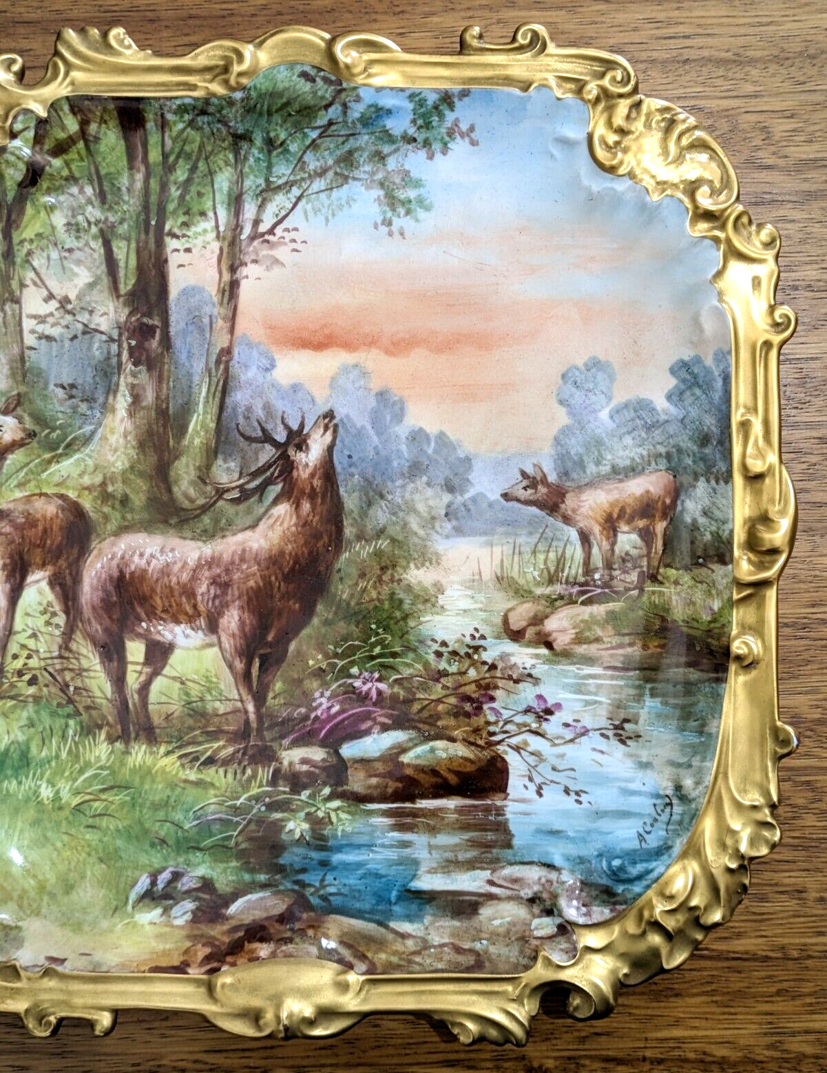 19th Century French Limoges Handpainted Stag Deer Porcelain Wall Plaque Charger