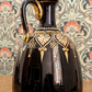 19th Century Black Bohemian Czech Art Glass Gold Gilt Enamel Jug Vase Antique