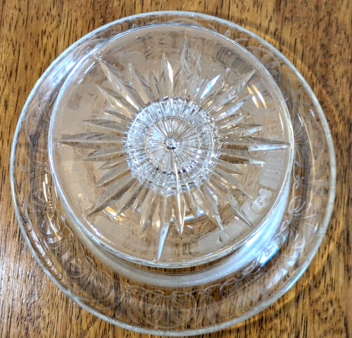 Victorian 19th Century Cut & Etched Glass Comport Tazza Pedestal Bowl Antique