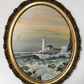 S White British 20th Century Oil Panel Art Painting St Mary's Island Lighthouse