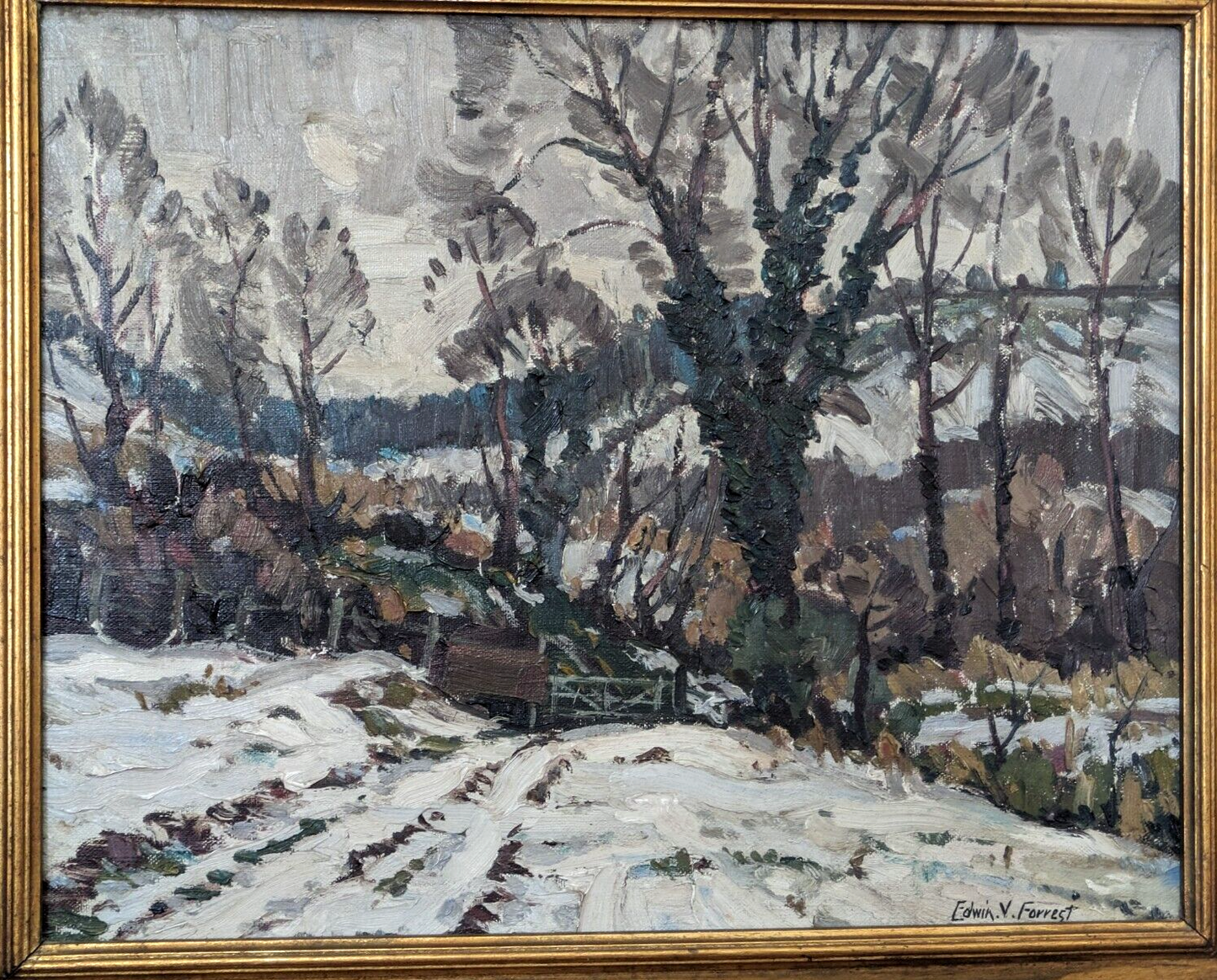 Edwin V Forrest British 20th Century Abstract Winter Landscape Oil Painting Art