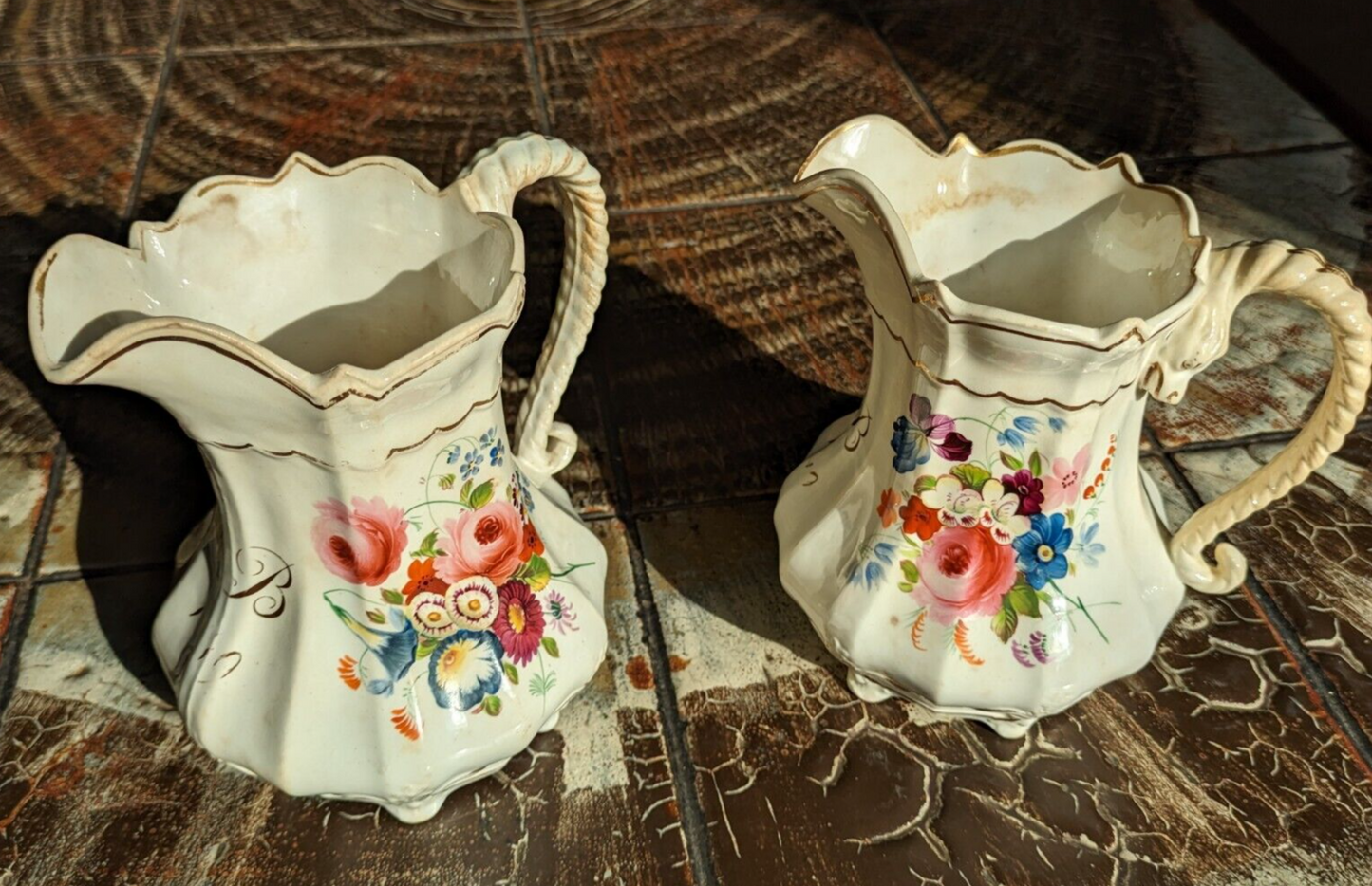 Rare Pair Victorian 19th Century English Porcelain Commemorative Memorial Jugs