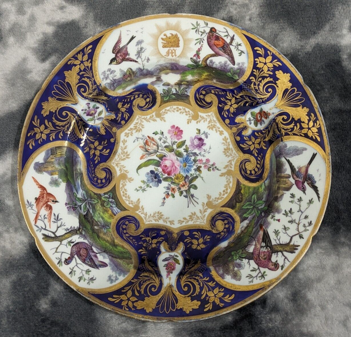 Early 19th Century Antique English Coalport Lobed Porcelain Plate Scottish Crest