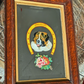 Victorian 19th Century St Bernard Dog Reverse Painted Bevel Edge Oak Wood Mirror