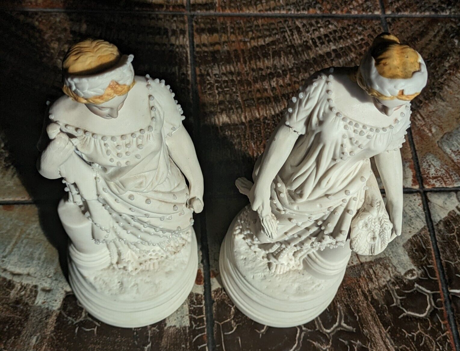 Rare Pair Victorian Parian Ware Classical Figures 19th Century Porcelain Antique