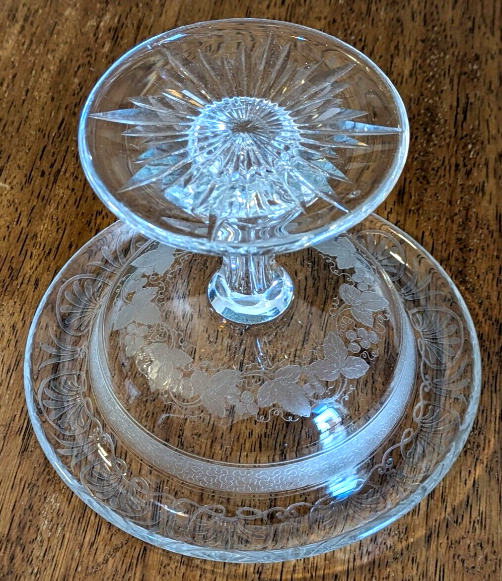 Victorian 19th Century Cut & Etched Glass Comport Tazza Pedestal Bowl Antique