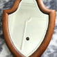 Victorian 19th Century Bevel Edged Faceted Yew Wood Shield Mirror London England