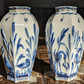 Rare Pair of German Sitzendorf Blue & White Porcelain Ceramic Insects Bird Vases