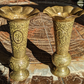 19th Century Pair of Indo Persian Engraved Brass Trumpet Vases Antique 26 cm