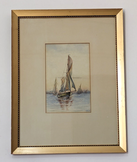 19th 20th Century Nautical Martime Sailing Ships Watercolour Painting Art Signed