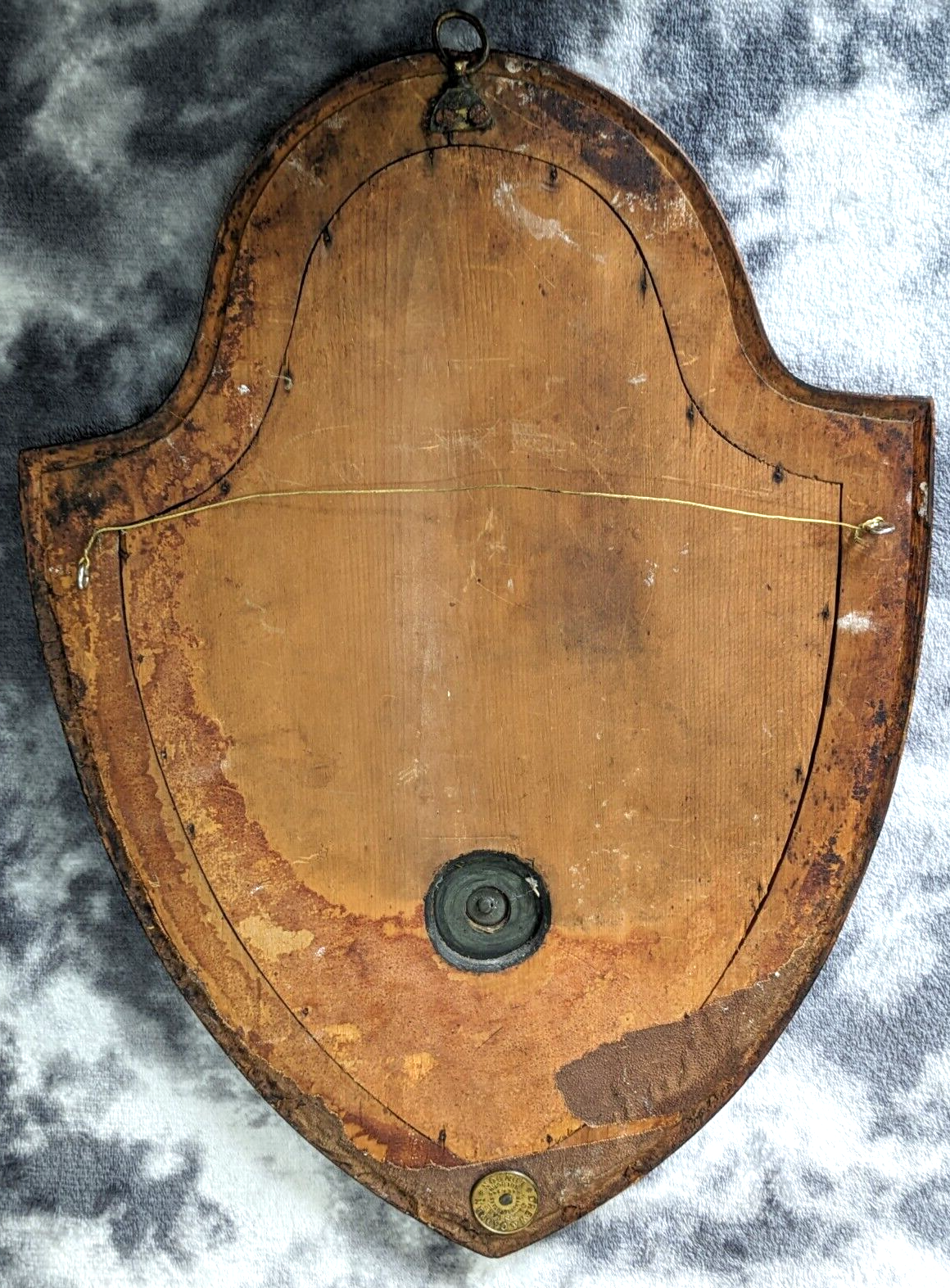 Victorian 19th Century Bevel Edged Faceted Yew Wood Shield Mirror London England