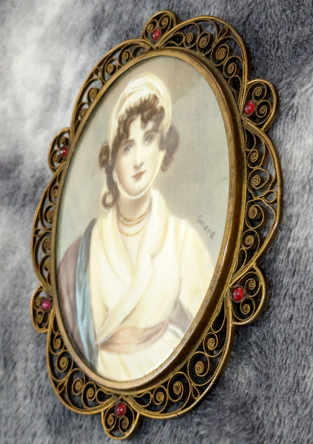 Antique Miniature Oil Painting Art Portrait Sarah Siddons Framed Francois Gerard