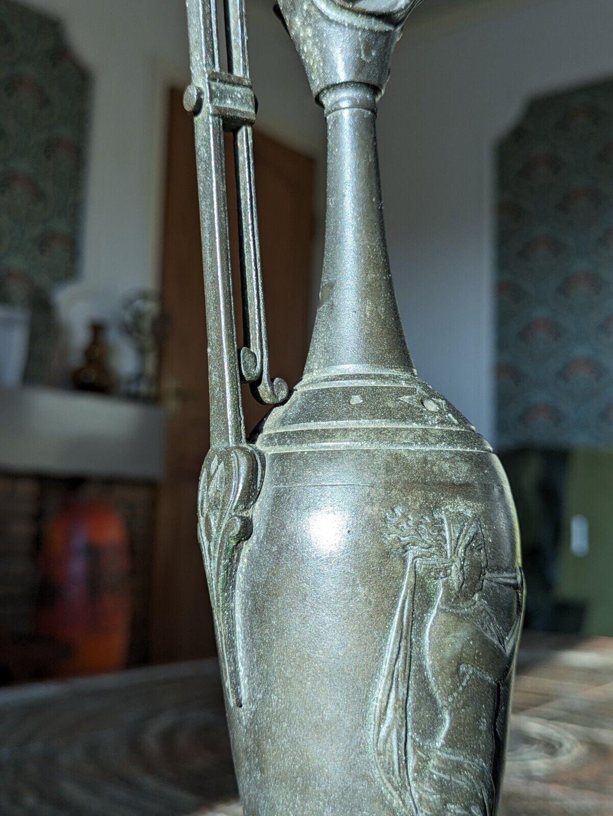 Antique Neoclassical Grecian Grand Tour Iron / Spelter Metal Ewer Jug Amphora