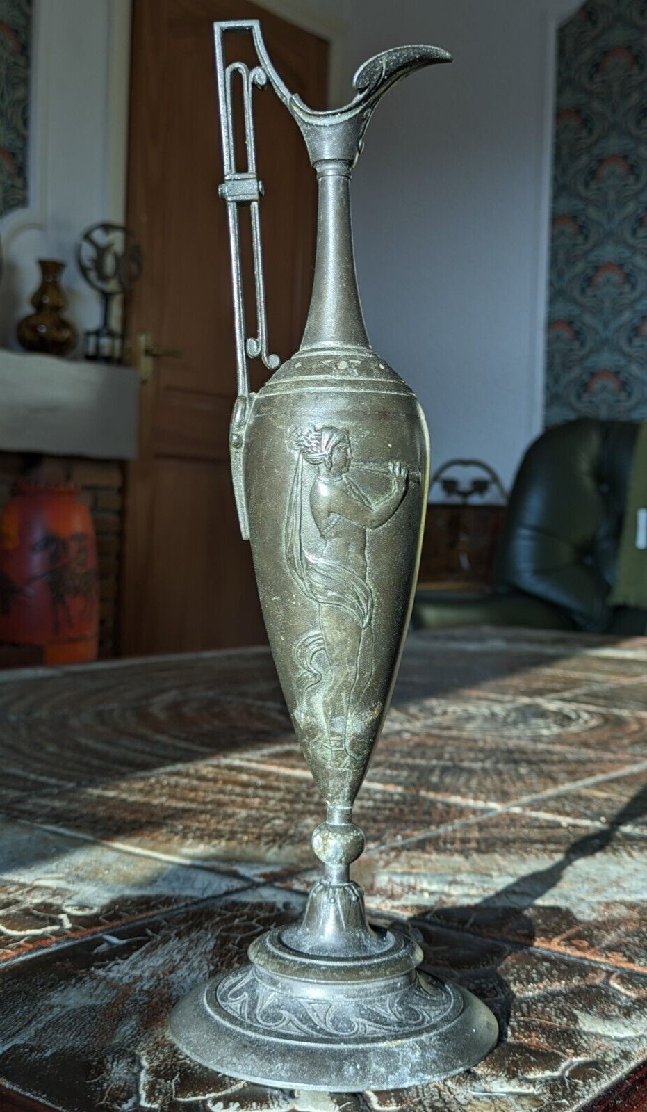 Antique Neoclassical Grecian Grand Tour Iron / Spelter Metal Ewer Jug Amphora