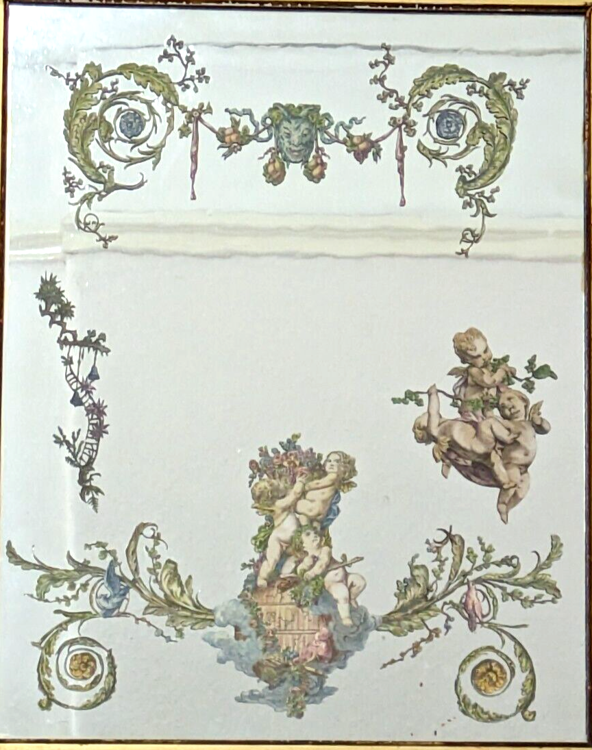 Rare 19th Century French Rococo Reverse Decoupage Mirror Cherub Faun Antique