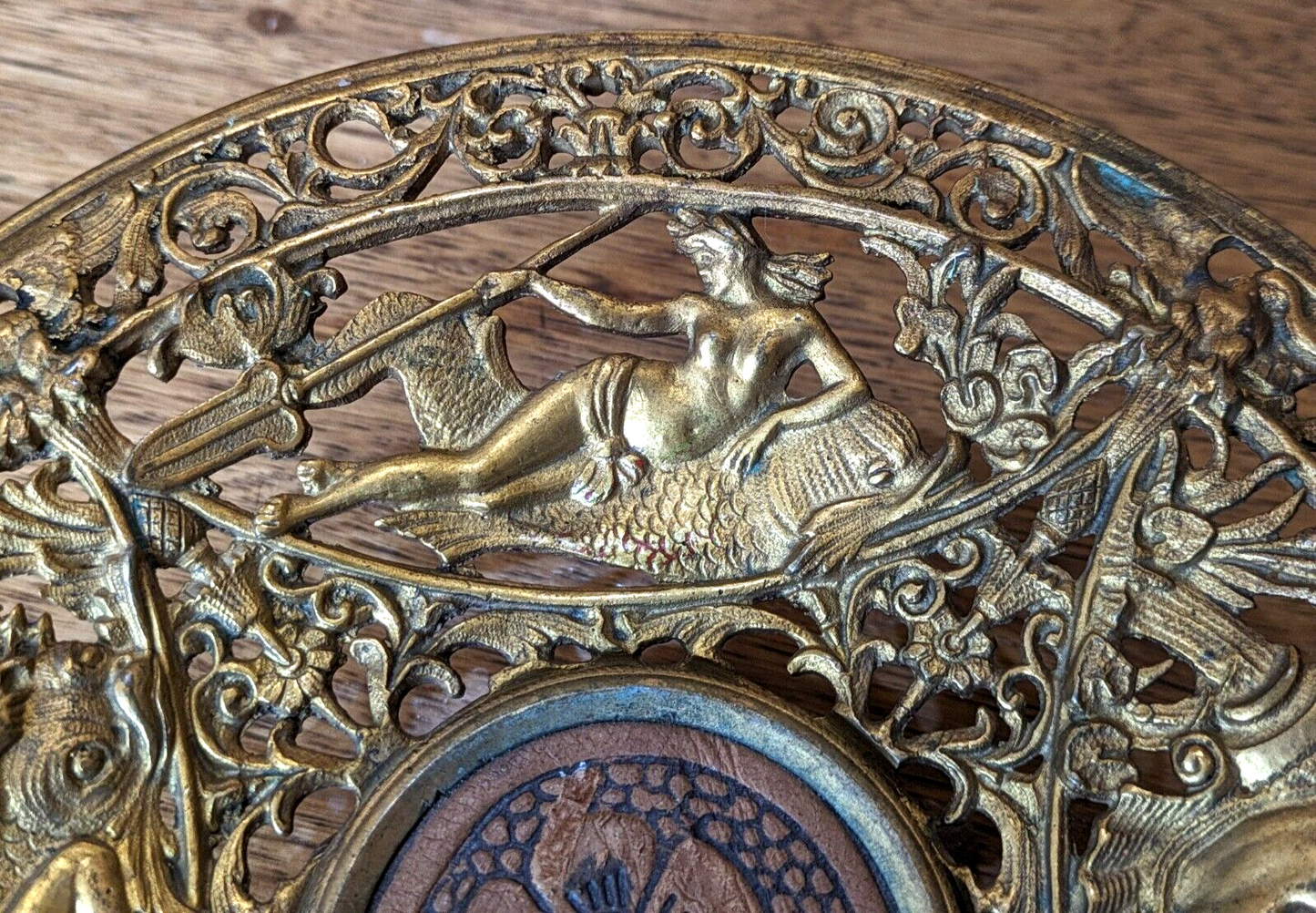 Antique Gilt Brass Mythological Classical Tazza Dish Compote Plate Coalbrookdale