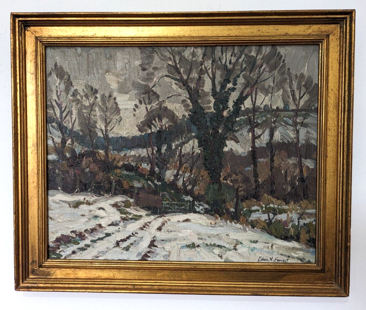 Edwin V Forrest British 20th Century Abstract Winter Landscape Oil Painting Art