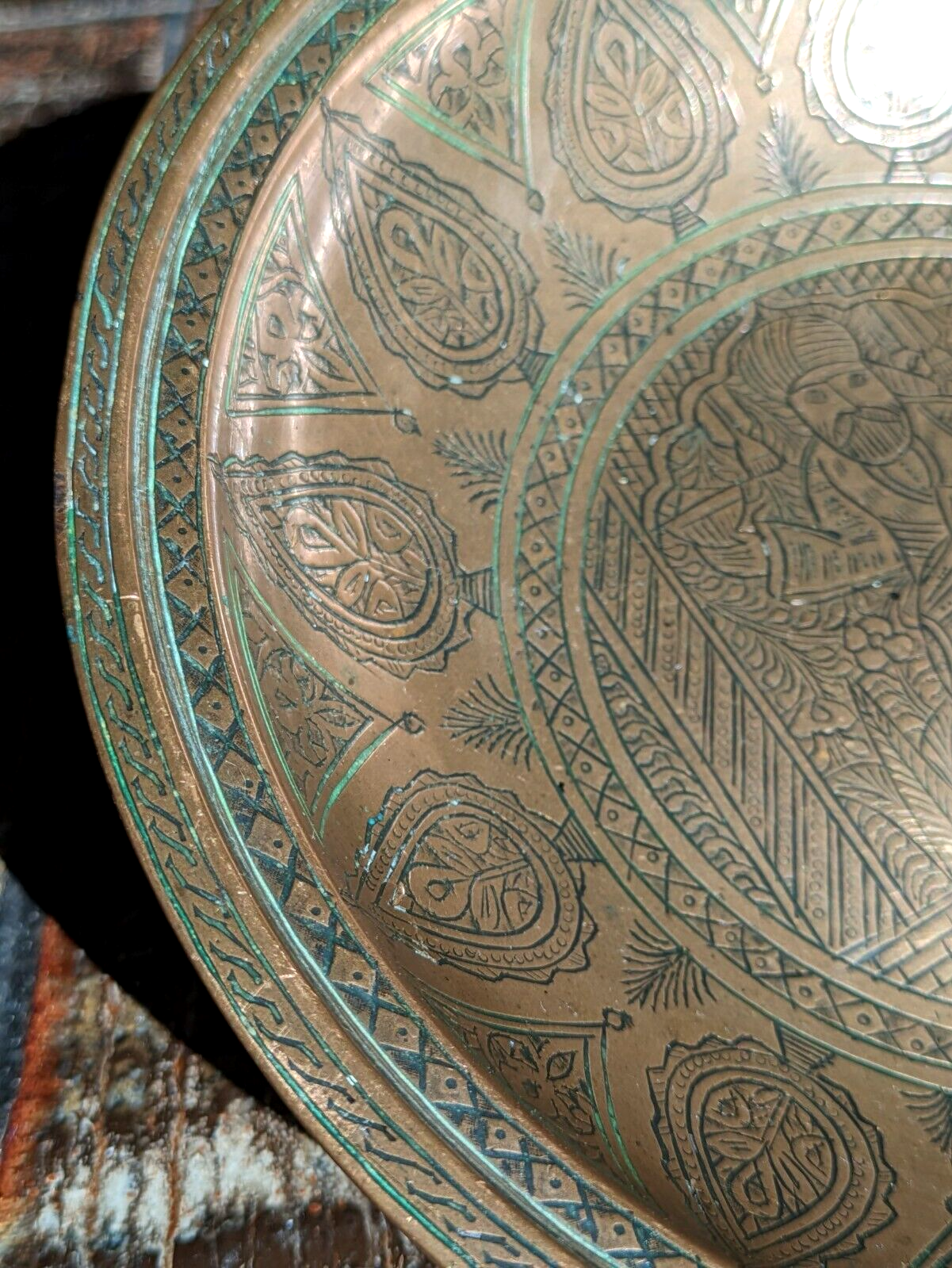 19th Century Persian Qajar Dynasty Engraved Bronze / Copper Bowl Dish Antique