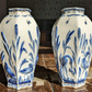 Rare Pair of German Sitzendorf Blue & White Porcelain Ceramic Insects Bird Vases