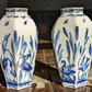 Rare Pair of German Sitzendorf Blue & White Porcelain Ceramic Insects Bird Vases