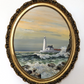 S White British 20th Century Oil Panel Art Painting St Mary's Island Lighthouse