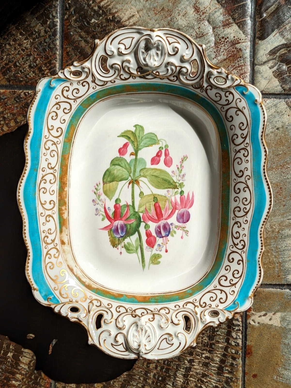 19th Century Copeland Hand Painted Botanical Flower Pottery Ceramic Tray Stand