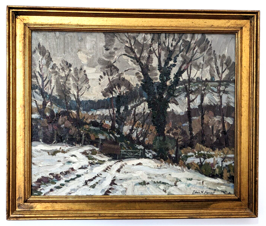 Edwin V Forrest British 20th Century Abstract Winter Landscape Oil Painting Art