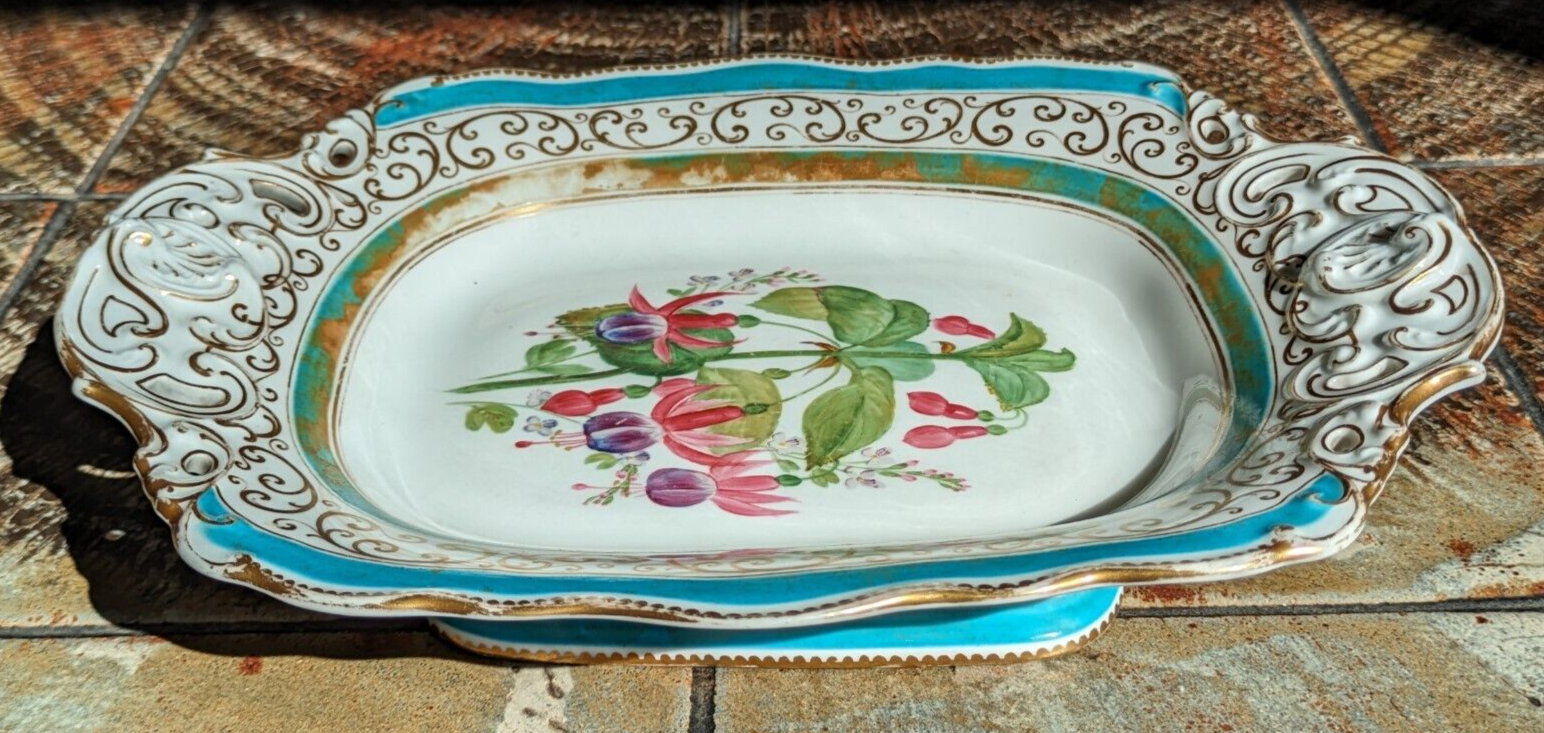 19th Century Copeland Hand Painted Botanical Flower Pottery Ceramic Tray Stand