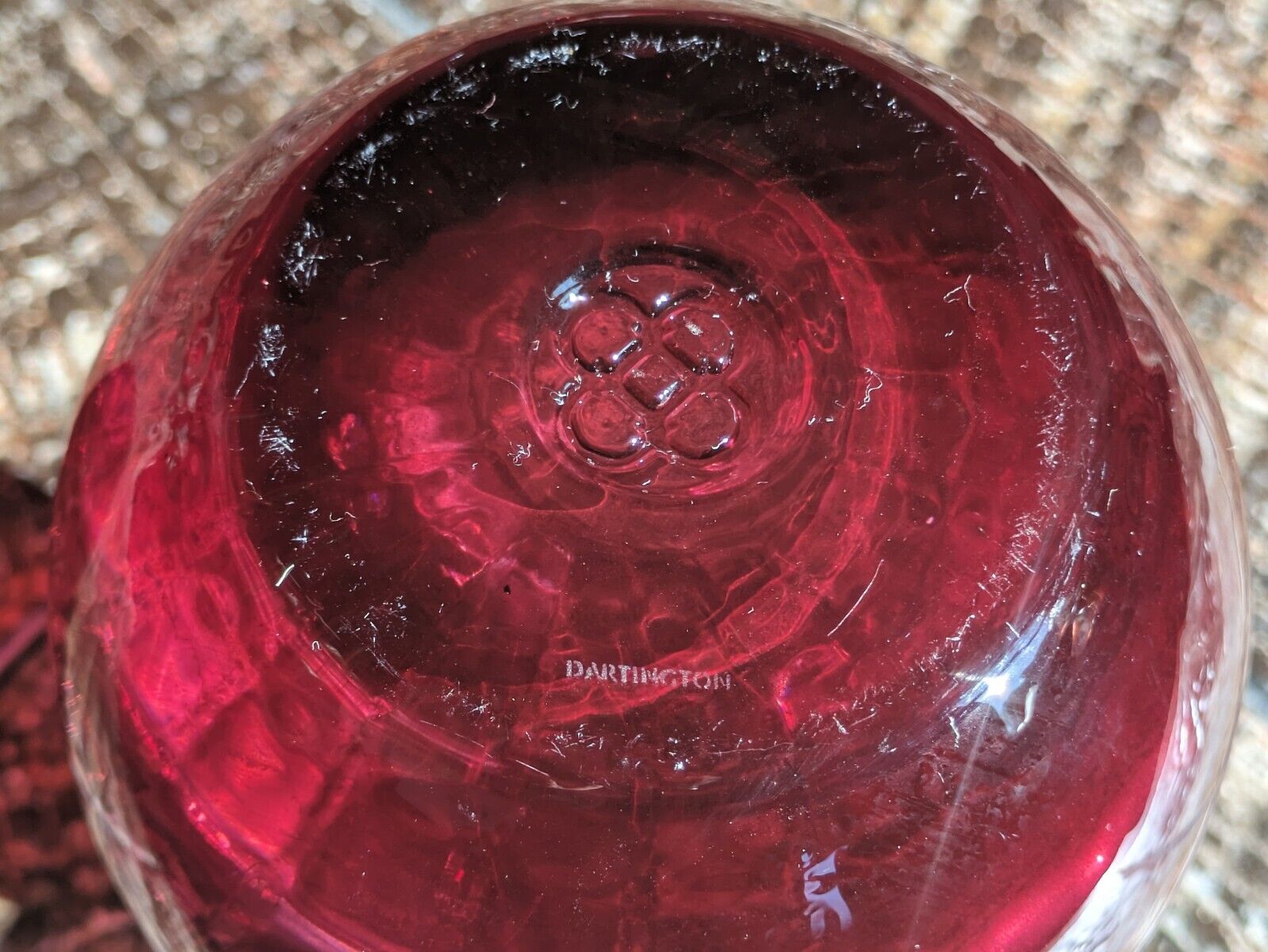 Vintage Dartington Crystal Cranberry Ruby Red Fluted Ruffled Glass Vase 20.5 cm