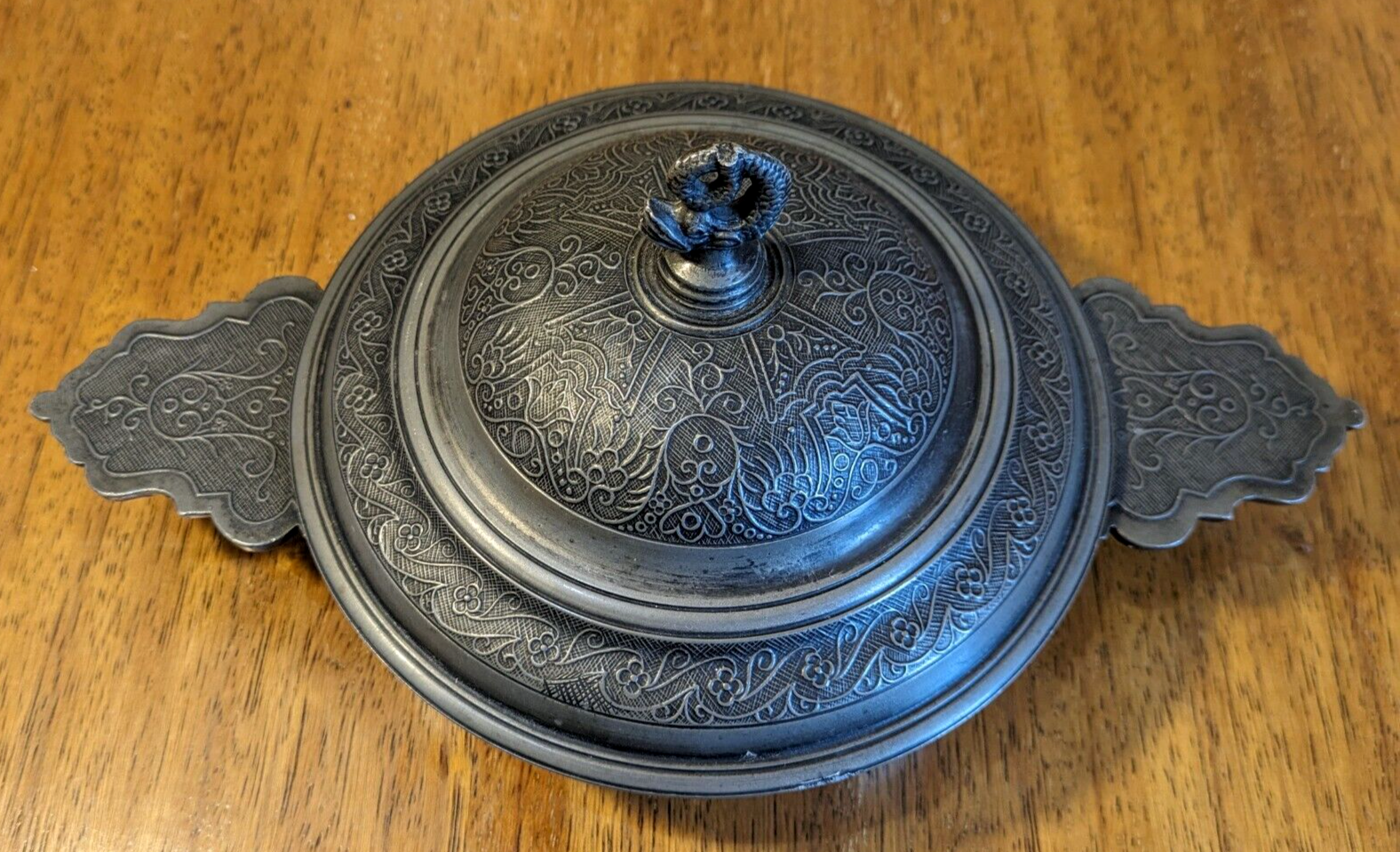 18th 19th Century French Hallmarked Pewter Porringer Bowl 2 Handles Dish Antique