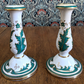 Mid 19th Century Victorian Green White Ceramic Candlestick Holders / Oil Lamps