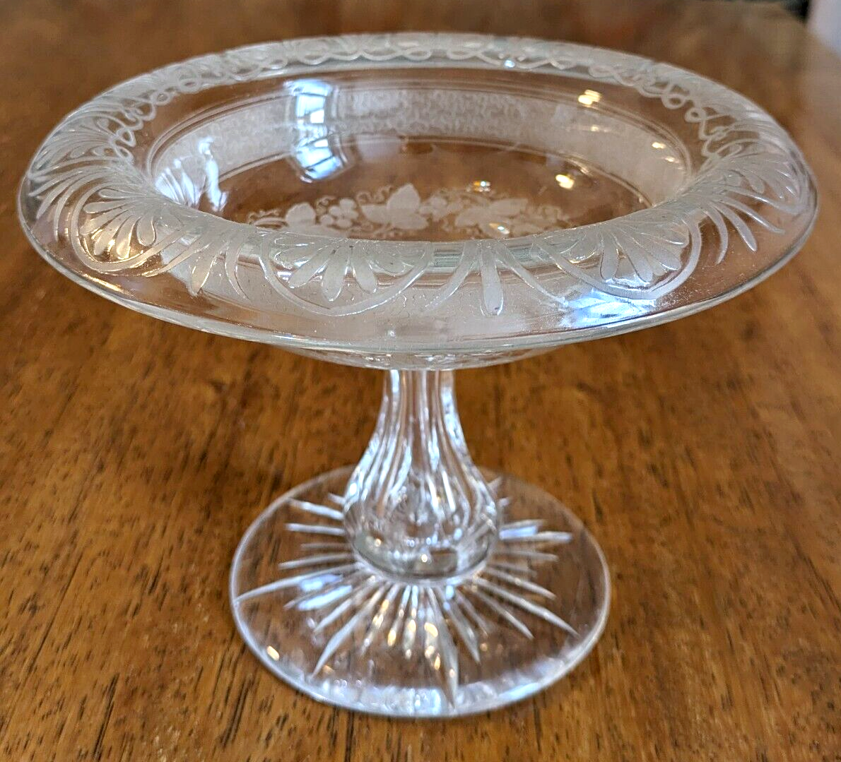 Victorian 19th Century Cut & Etched Glass Comport Tazza Pedestal Bowl Antique