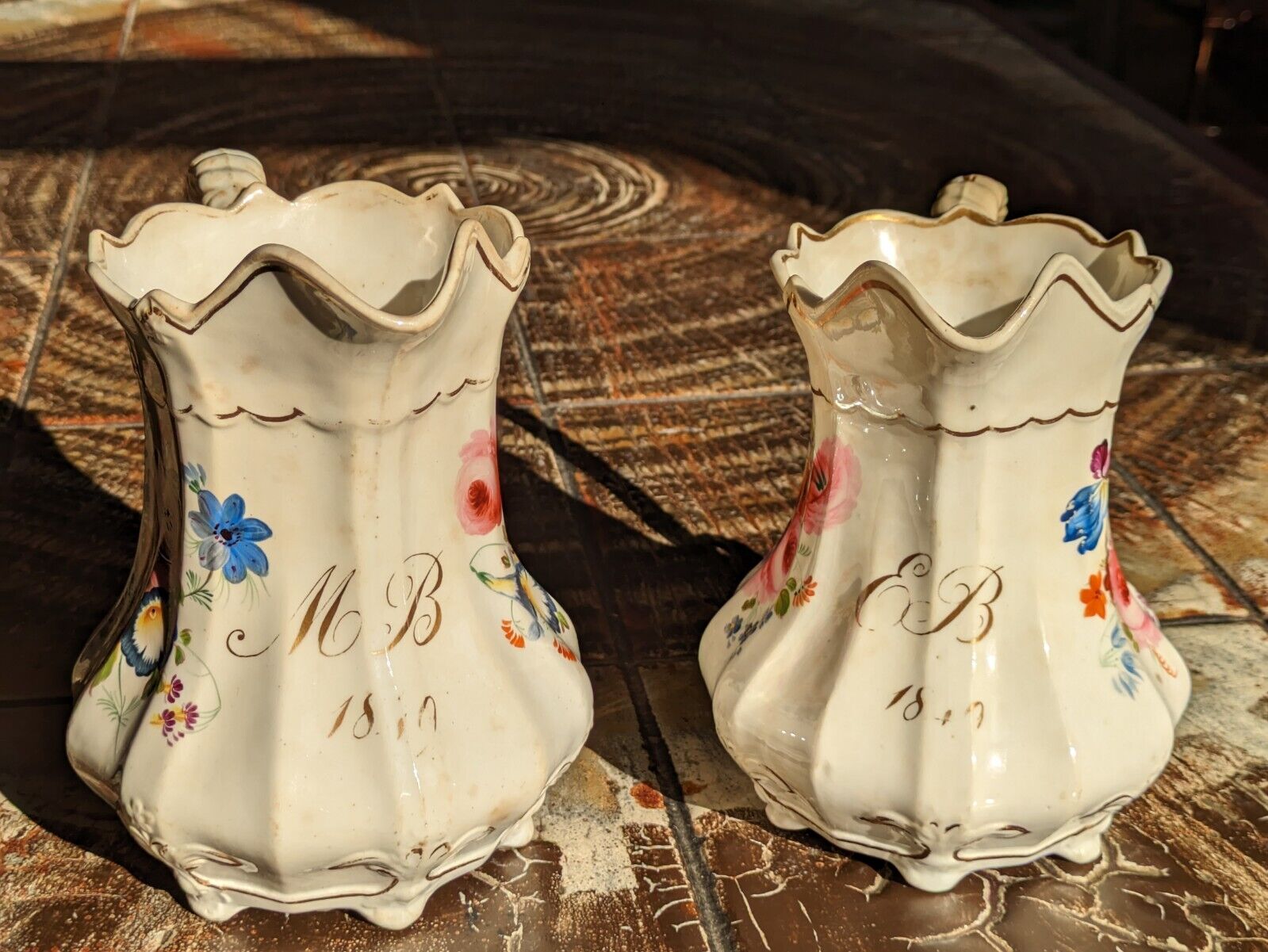 Rare Pair Victorian 19th Century English Porcelain Commemorative Memorial Jugs