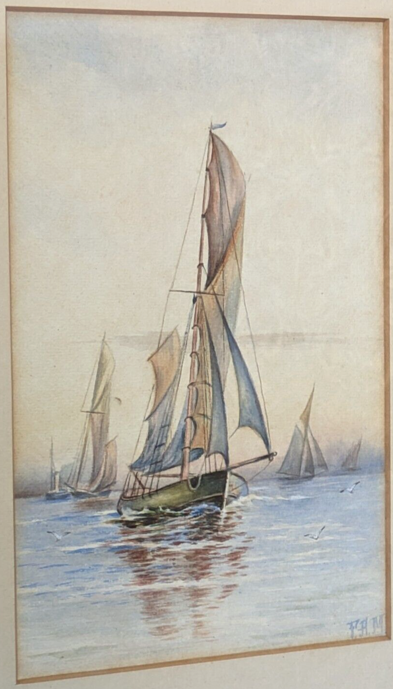 19th 20th Century Nautical Martime Sailing Ships Watercolour Painting Art Signed