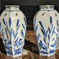 Rare Pair of German Sitzendorf Blue & White Porcelain Ceramic Insects Bird Vases