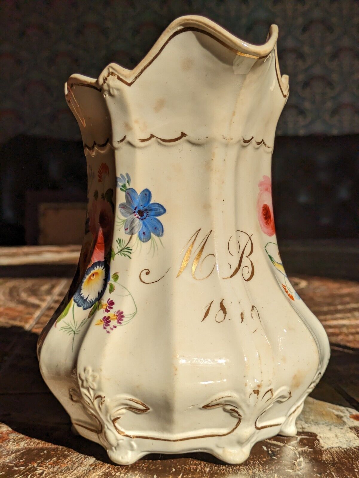 Rare Pair Victorian 19th Century English Porcelain Commemorative Memorial Jugs