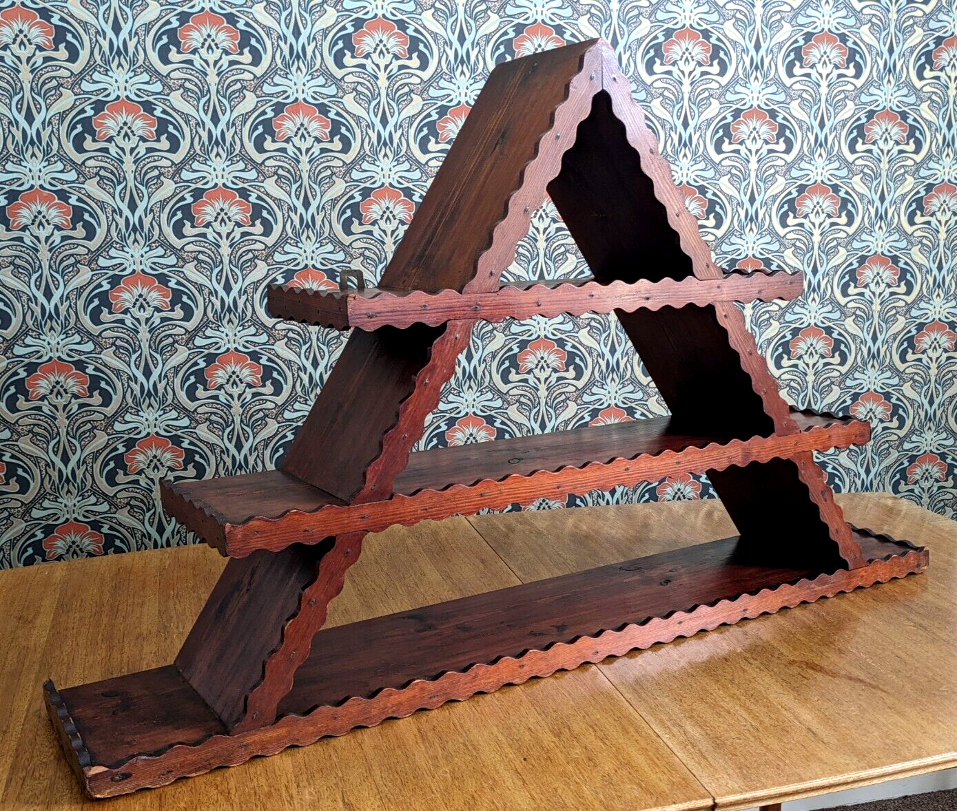 Scandinavian 19th Century Carved Danish Amager Triangular Shelf Folk Art Antique