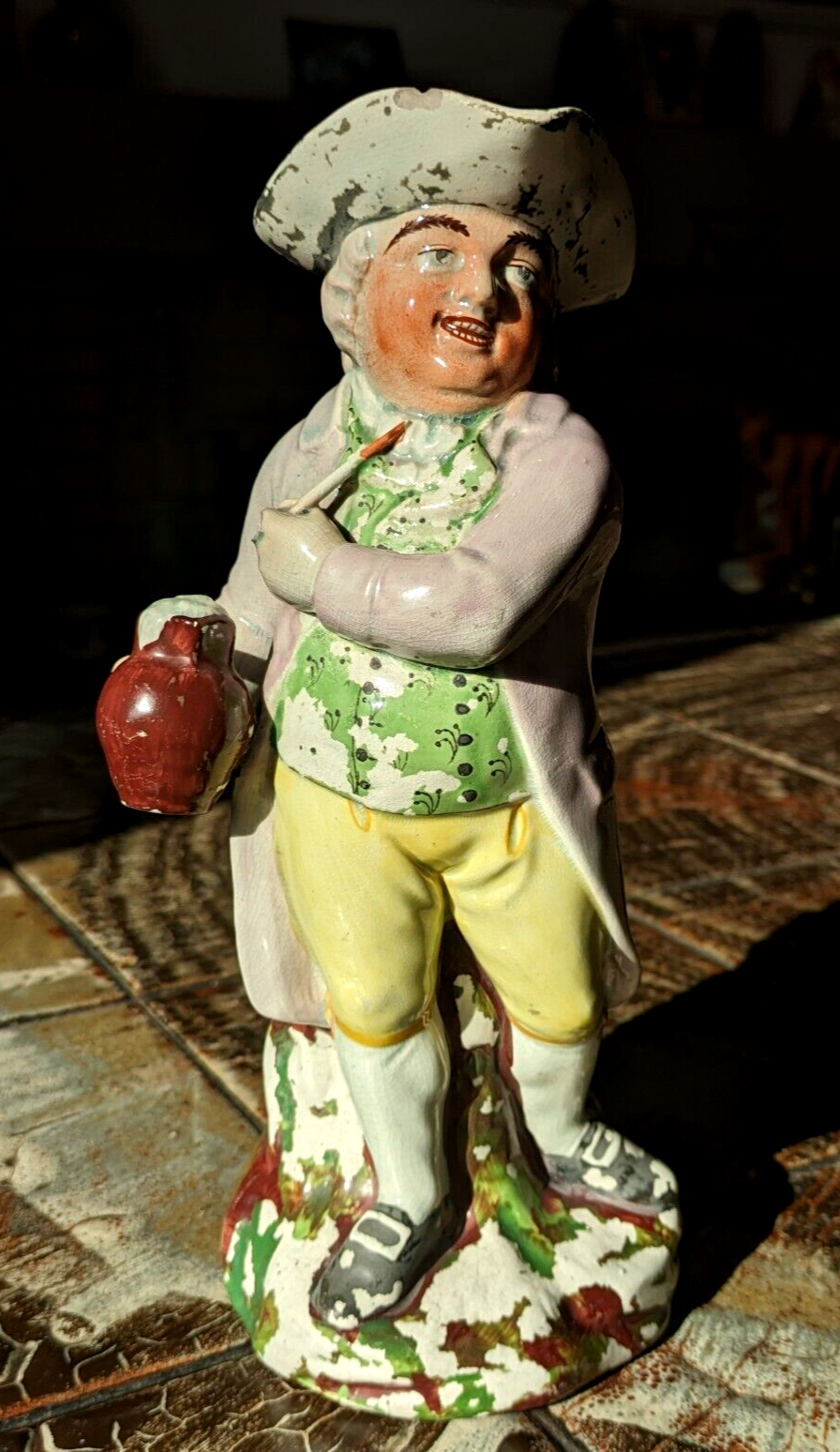 18th Century English Staffordshire Pearlware Hearty Good Fellow Toby Jug Antique